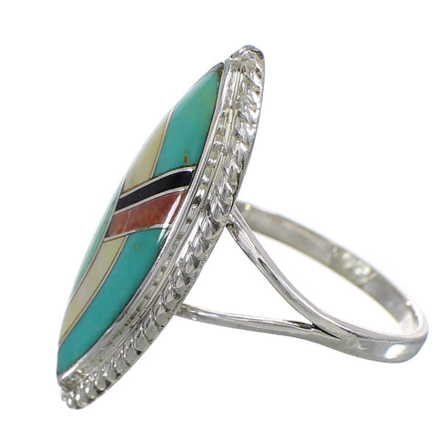 Authentic Sterling Silver Multicolor Inlay Southwest Ring Size 8-1/2 AX87857